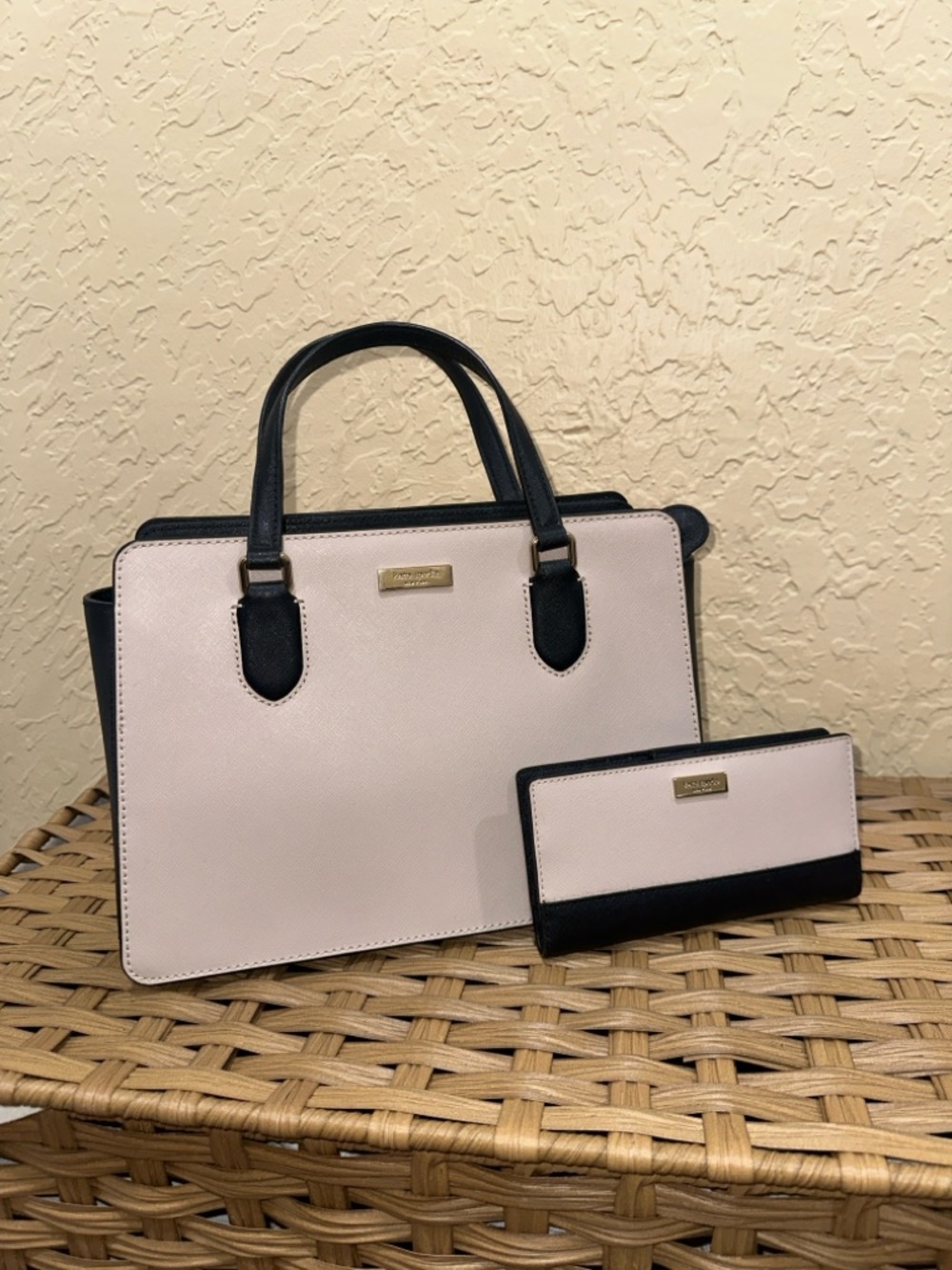 kate spade Cream and Black Satchel with Matching Wallet